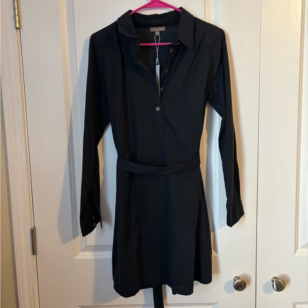 NWT Lilla P Cotton Black Shirt Dress - Picture 3 of 6